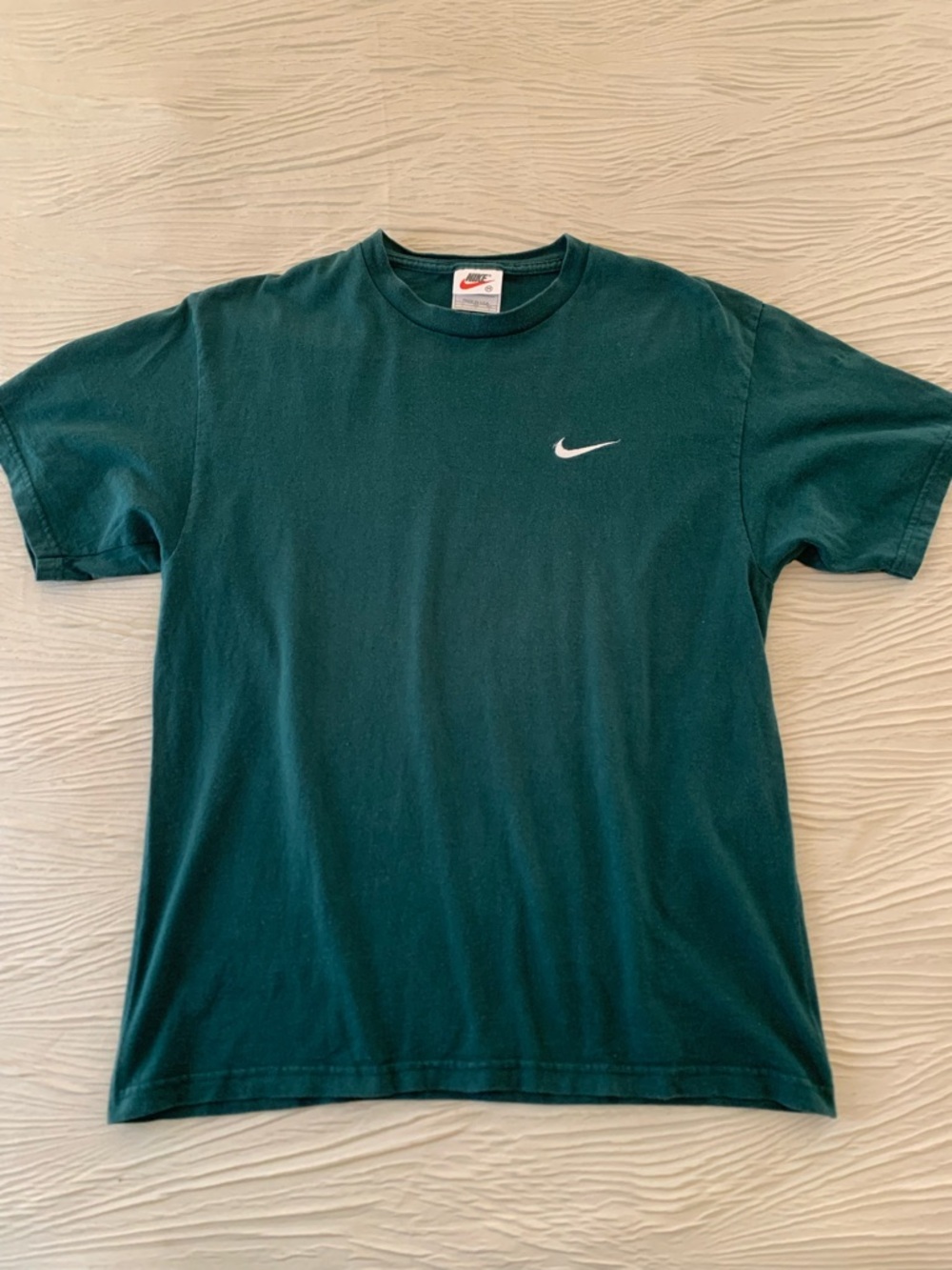 Vintage 90s Nike Made in USA Green Embroidered Logo T-Shirt, size Medium